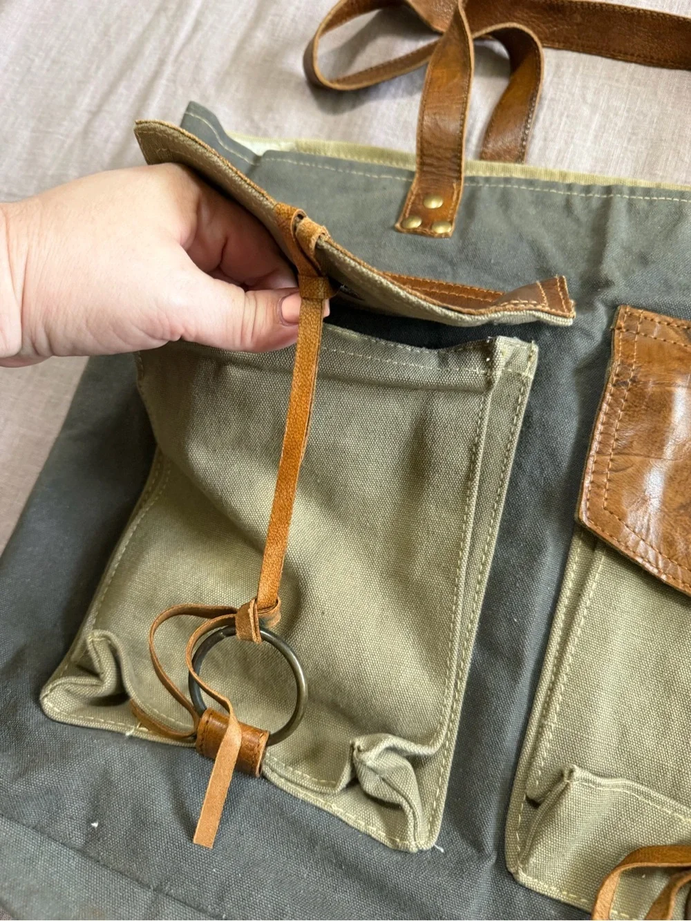Mona B Dakota Up-Cycled Canvas Shoulder Bag Vintage Military Tarps Truck Covers